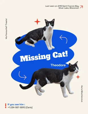 Free  Template: البيج والأزرق ملصق القط المفقود