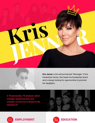 Free  Template: Currículo de Kris Jenner