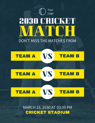 Free  Template: Modèle de calendrier de match de cricket simple bleu foncé
