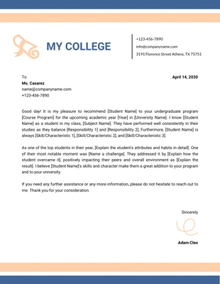 Free  Template: Cream And Blue Pastel Modern Professional My College Letterhead