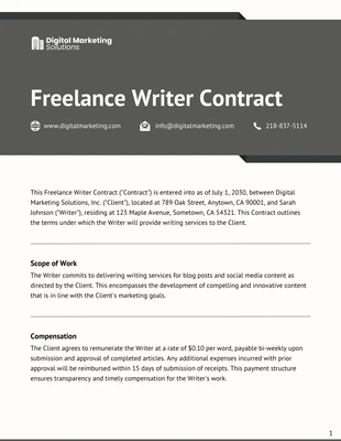 Free  Template: Modello di contratto per scrittore freelance