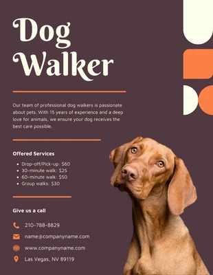 Free  Template: Geometrischer lila und orangefarbener Dog Walker Flyer