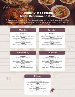 Free  Template: Modelo de programa de programação de dieta simples