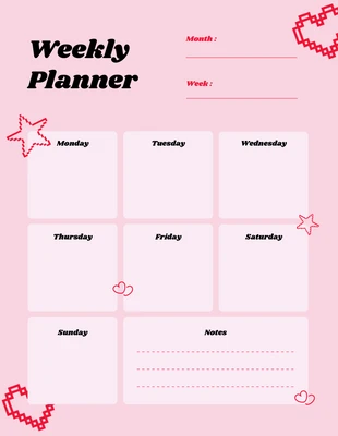 Free  Template: Planejador bonito Doodle rosa e vermelho
