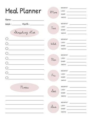 Free  Template: Simple Minimalist White And Pink Pastel Meal Schedule Template