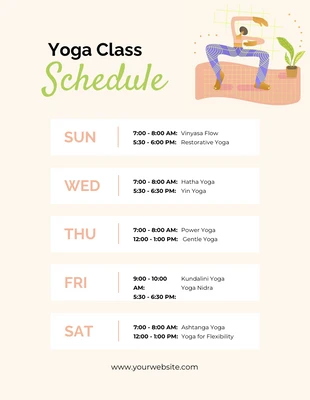 Free  Template: Modèle d'horaire de cours de yoga crème pastel