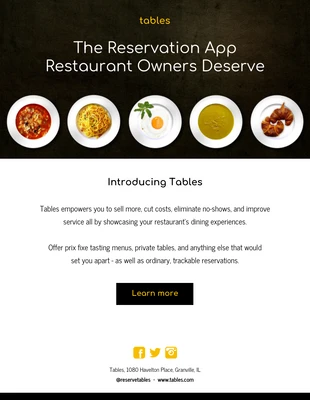 Free  Template: Boletim informativo por e-mail para celular do restaurante