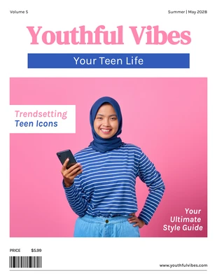 Free  Template: Couverture minimaliste de magazine pour adolescents blanc et rose
