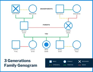 Free  Template: Genograma familiar de 3 generaciones