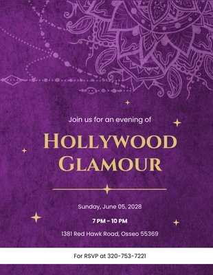 Free  Template: Invitations hollywoodiennes violettes bohèmes