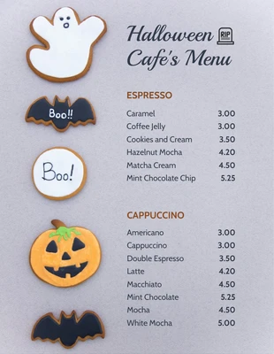 Free  Template: Menu de Café de Halloween de Foto Simples Cinza