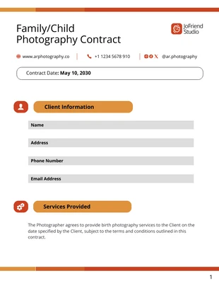 Free  Template: Family/Child Photography Contract