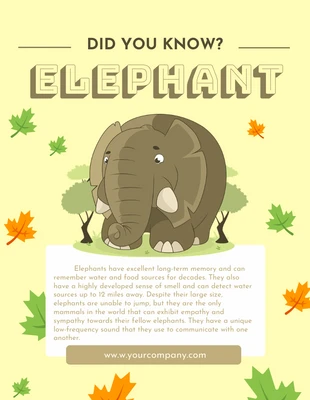 Free  Template: Green Yellow Elephant Fact Template