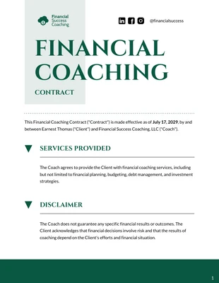 Free  Template: Modèle de contrat de coaching financier