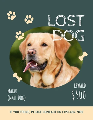 Free  Template: Folheto verde e amarelo de cachorro perdido