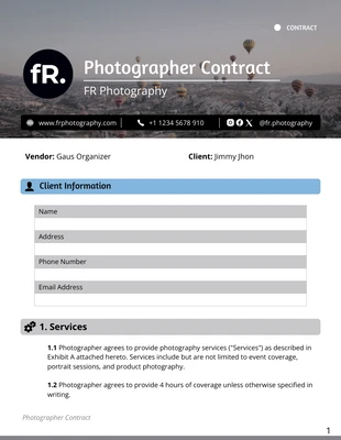 Free  Template: Photographer Contract