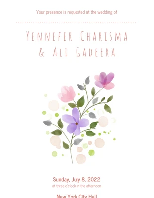 business  Template: Invitación de boda de flores de acuarela