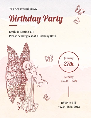 Free  Template: Invitación Fiesta de cumpleaños de mariposa clásica degradada