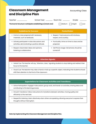 Free  Template: Plan de gestión del aula Fun Color RGB Yellow