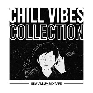 premium  Template: Capa do álbum Mixtape com ilustração em preto e branco