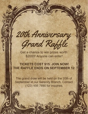 Free  Template: Brown Vintage Texture Anniversary Grand Raffle Flyer