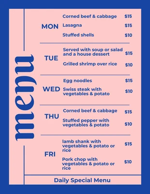 Free  Template: Blue And Pink Modern Special Menu Flyer