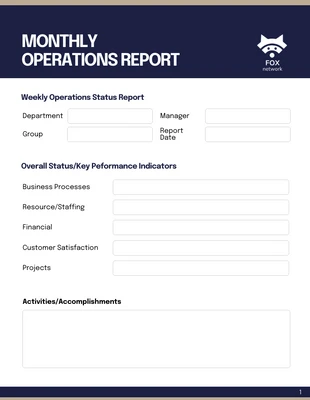 Free interactive Template: Plantilla de informe mensual de operaciones.