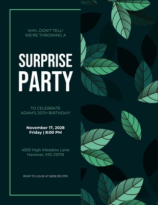 Free  Template: دعوة حفلة مفاجأة جمالية حديثة باللون الأخضر الداكن