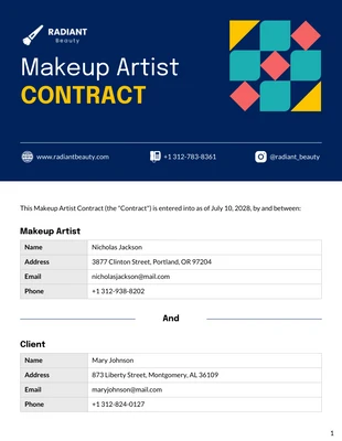 business  Template: Plantilla de contrato para artistas de maquillaje.