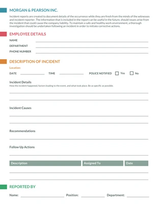 Free  Template: Rapport d'incident propre