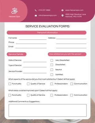 Free  Template: Service Evaluation Form