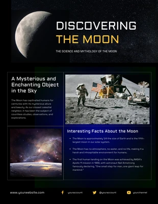 Free  Template: Pôster de fatos sobre a lua em azul escuro gradiente