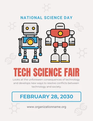 Free  Template: Poster Feira de ciências tecnológicas com ilustração moderna e cinzenta clara
