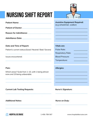 Free  Template: Vorlage für Schichtbericht am Krankenbett