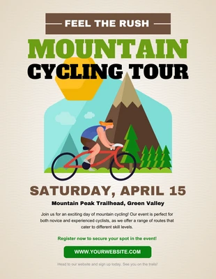 Free  Template: ملصق جولة ركوب الدراجات الجبلية الخضراء والبنية