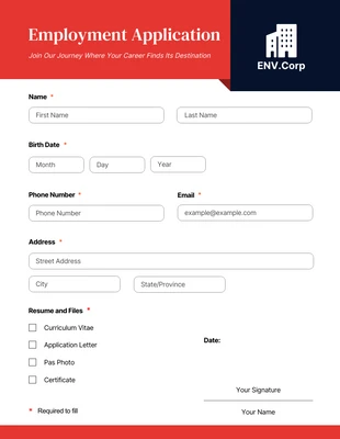 Free  Template: Minimalist Simple Clean Application Form