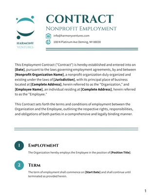 Free  Template: Nonprofit Employment Contract Template