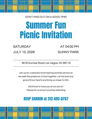 Free  Template: Invitación a picnic cuadrado azul amarillo