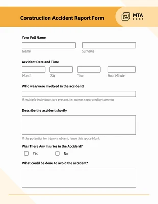 Free  Template: Simple Yellow Construction Form
