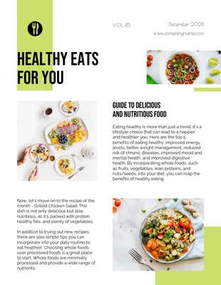 Free  Template: Minimalist Green Healthy Eats For You Newsletter