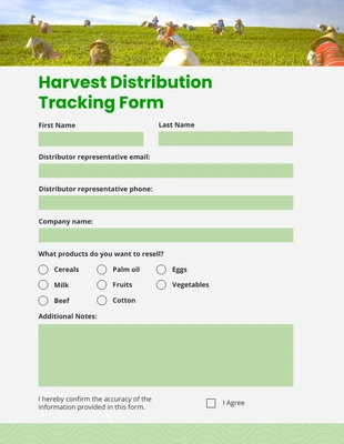 Free  Template: Formulario de seguimiento de distribución de cosecha gris y verde
