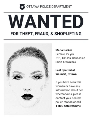 Free  Template: Criminal Sketch Wanted Poster