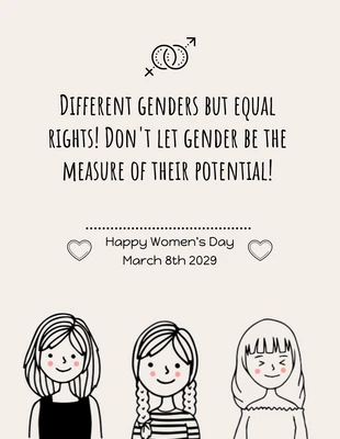 Free  Template: Beige Classic Illustration Gender Equality Happy Women Day Poster