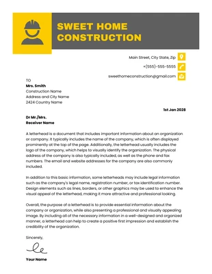 Free  Template: Dark Grey And Yellow Simple Construction Letterhead Template