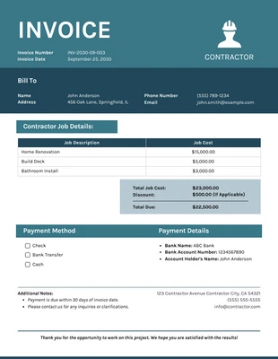 business  Template: Minimalist  Navy and Tosca Contractor Invoice