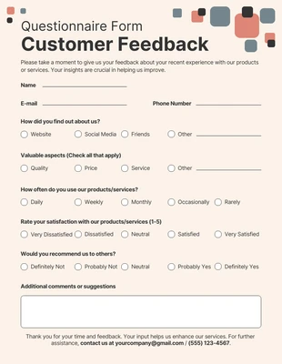 premium  Template: Soft Red and Cream Simple Questionnaire Form