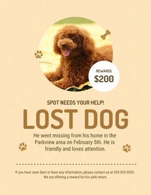 Free  Template: Folheto amarelo de cachorro perdido brincalhão