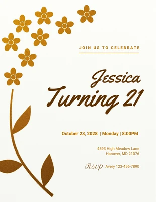 Free  Template: Invitación de 21.o cumpleaños con ilustración minimalista beige