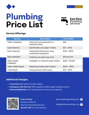 business interactive Template: Plumbing Price List Template