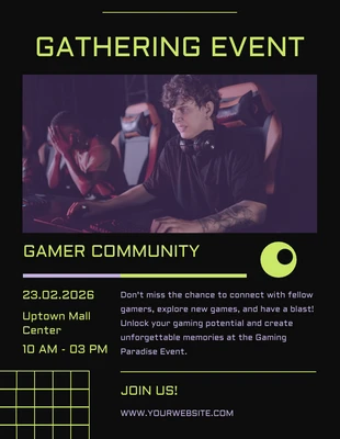 Free  Template: Grün lila Y2K Stil Gamer Event Flyer
